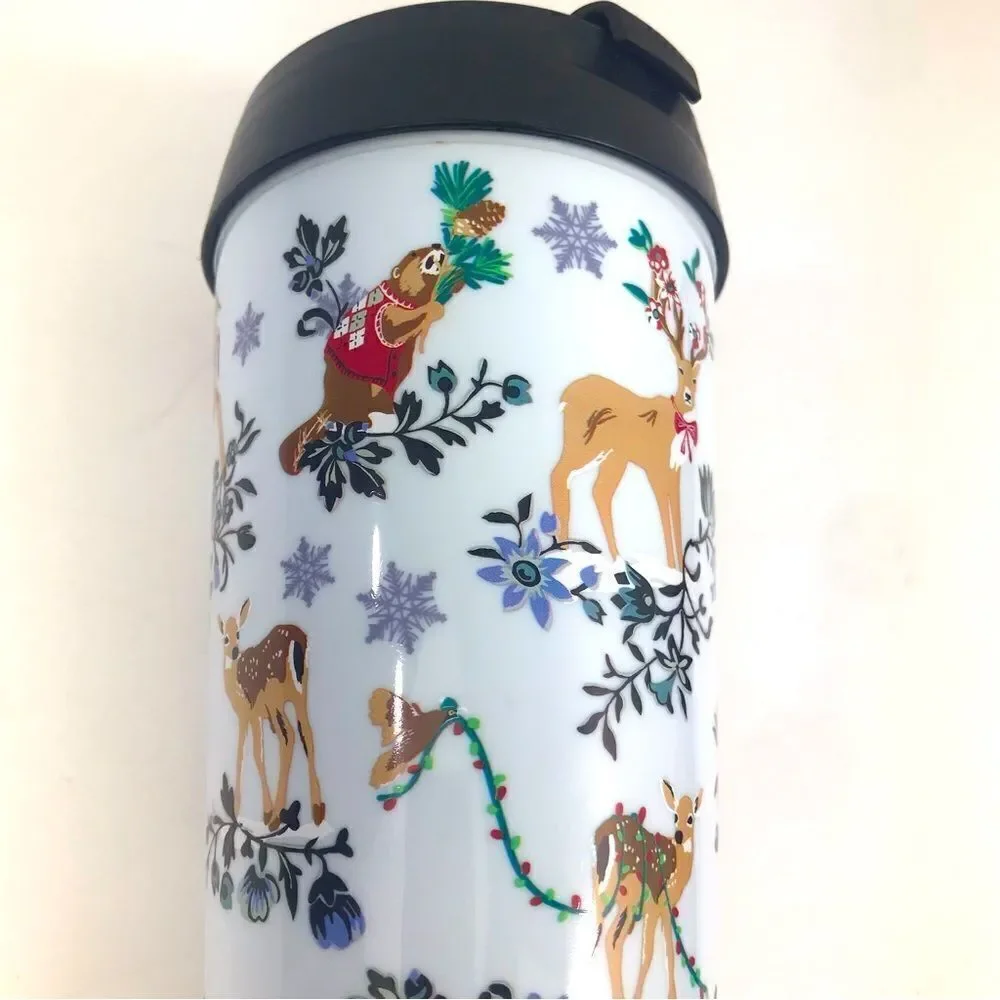 Vera Bradley Winter Wonderland Woodland Animal Flip Top To Go Travel Tumbler